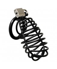 Black Metal Male Chastity Device With Padlock